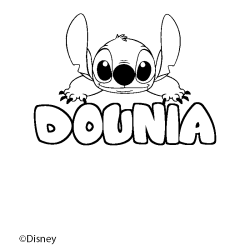 Coloriage pr&eacute;nom DOUNIA - d&eacute;cor Stitch