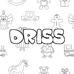 Coloriage pr&eacute;nom DRISS - d&eacute;cor Jouets