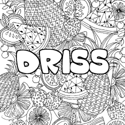 Coloriage prénom DRISS - décor Mandala fruits