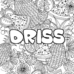 Coloriage pr&eacute;nom DRISS - d&eacute;cor Mandala fruits