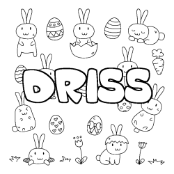Coloriage prénom DRISS - décor Paques