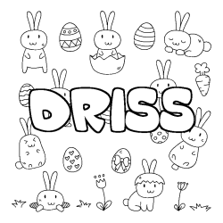 Coloriage pr&eacute;nom DRISS - d&eacute;cor Paques