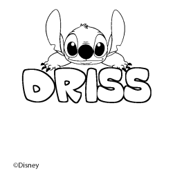 Coloriage pr&eacute;nom DRISS - d&eacute;cor Stitch