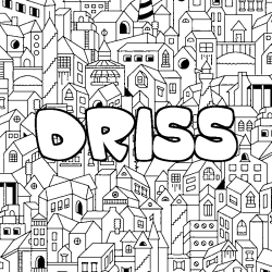 Coloriage pr&eacute;nom DRISS - d&eacute;cor Ville