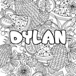 Coloriage prénom DYLAN - décor Mandala fruits
