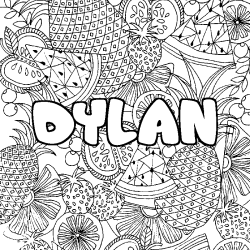 Coloriage pr&eacute;nom DYLAN - d&eacute;cor Mandala fruits