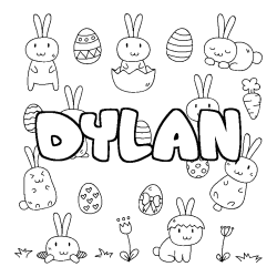 Coloriage prénom DYLAN - décor Paques