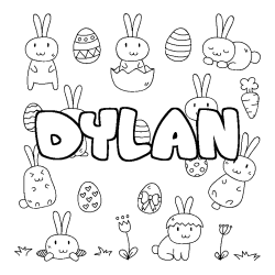 Coloriage pr&eacute;nom DYLAN - d&eacute;cor Paques