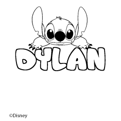 Coloriage pr&eacute;nom DYLAN - d&eacute;cor Stitch