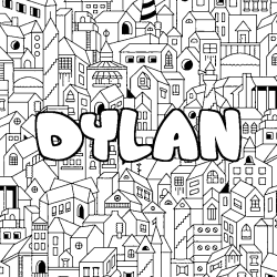 Coloriage prénom DYLAN - décor Ville