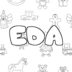 Coloriage prénom EDA - décor Jouets