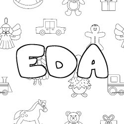 Coloriage pr&eacute;nom EDA - d&eacute;cor Jouets