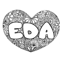 Coloriage pr&eacute;nom EDA - d&eacute;cor Mandala coeur