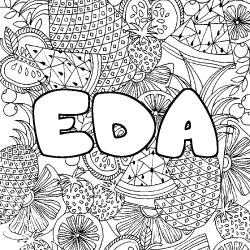 Coloriage pr&eacute;nom EDA - d&eacute;cor Mandala fruits