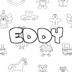 Coloriage pr&eacute;nom EDDY - d&eacute;cor Jouets