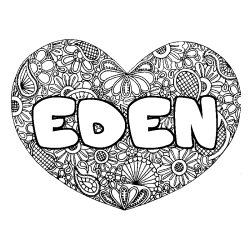 Coloriage prénom EDEN - décor Mandala coeur