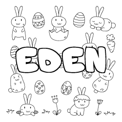 Coloriage prénom EDEN - décor Paques