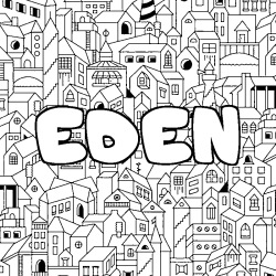 Coloriage prénom EDEN - décor Ville