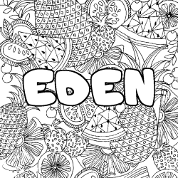 Coloriage pr&eacute;nom EDEN - d&eacute;cor Mandala fruits
