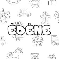 Coloriage pr&eacute;nom &Eacute;D&Egrave;NE - d&eacute;cor Jouets