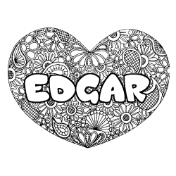 Coloriage pr&eacute;nom EDGAR - d&eacute;cor Mandala coeur