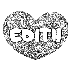 Coloriage pr&eacute;nom EDITH - d&eacute;cor Mandala coeur