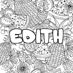 Coloriage pr&eacute;nom EDITH - d&eacute;cor Mandala fruits