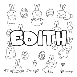Coloriage pr&eacute;nom EDITH - d&eacute;cor Paques