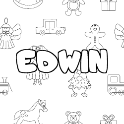 Coloriage prénom EDWIN - décor Jouets