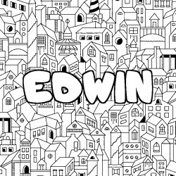 Coloriage prénom EDWIN - décor Ville