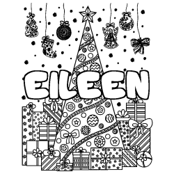 Coloriage prénom EILEEN - décor Sapin et Cadeaux