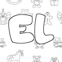 Coloriage pr&eacute;nom EL - d&eacute;cor Jouets