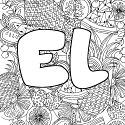 Coloriage pr&eacute;nom EL - d&eacute;cor Mandala fruits