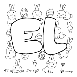 Coloriage pr&eacute;nom EL - d&eacute;cor Paques