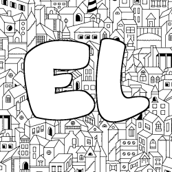 Coloriage pr&eacute;nom EL - d&eacute;cor Ville
