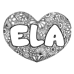 Coloriage pr&eacute;nom ELA - d&eacute;cor Mandala coeur