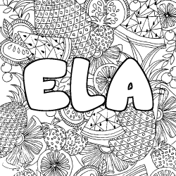 Coloriage prénom ELA - décor Mandala fruits