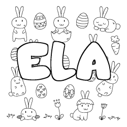 Coloriage pr&eacute;nom ELA - d&eacute;cor Paques