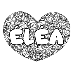Coloriage prénom ÉLÉA - décor Mandala coeur