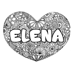Coloriage prénom ELENA - décor Mandala coeur