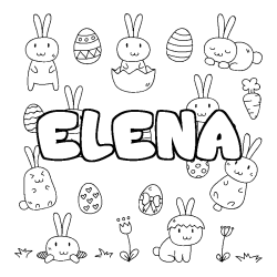 Coloriage prénom ELENA - décor Paques