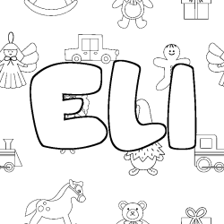 Coloriage pr&eacute;nom ELI - d&eacute;cor Jouets
