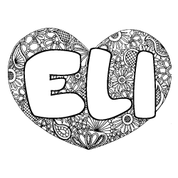 Coloriage prénom ELI - décor Mandala coeur