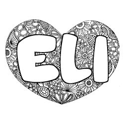 Coloriage pr&eacute;nom ELI - d&eacute;cor Mandala coeur