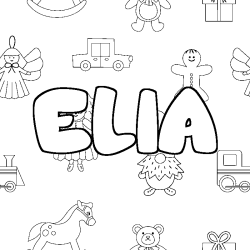Coloriage pr&eacute;nom ELIA - d&eacute;cor Jouets