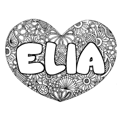 Coloriage pr&eacute;nom ELIA - d&eacute;cor Mandala coeur
