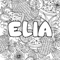 Coloriage pr&eacute;nom ELIA - d&eacute;cor Mandala fruits