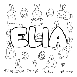 Coloriage pr&eacute;nom ELIA - d&eacute;cor Paques