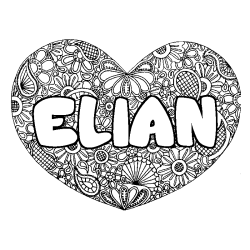 Coloriage pr&eacute;nom ELIAN - d&eacute;cor Mandala coeur