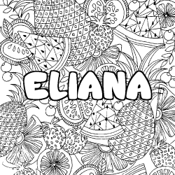 Coloriage prénom ELIANA - décor Mandala fruits